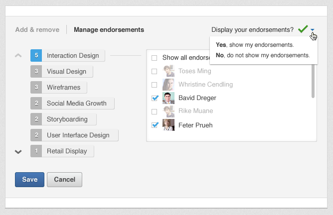 Manage Endorsements Screenshot