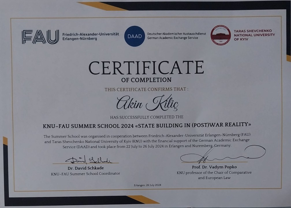 CERTİFİCATE OF KNU FAU SUMMER SCHOOL GERMANY CERTİFİCATE OF KNU FAU SUMMER SCHOOL GERMANY