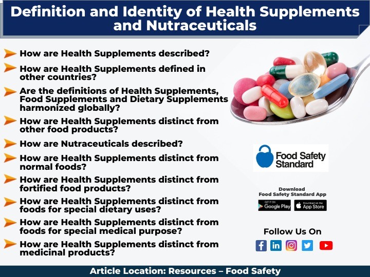 Definition and Identity of Health Supplements and Nutraceuticals