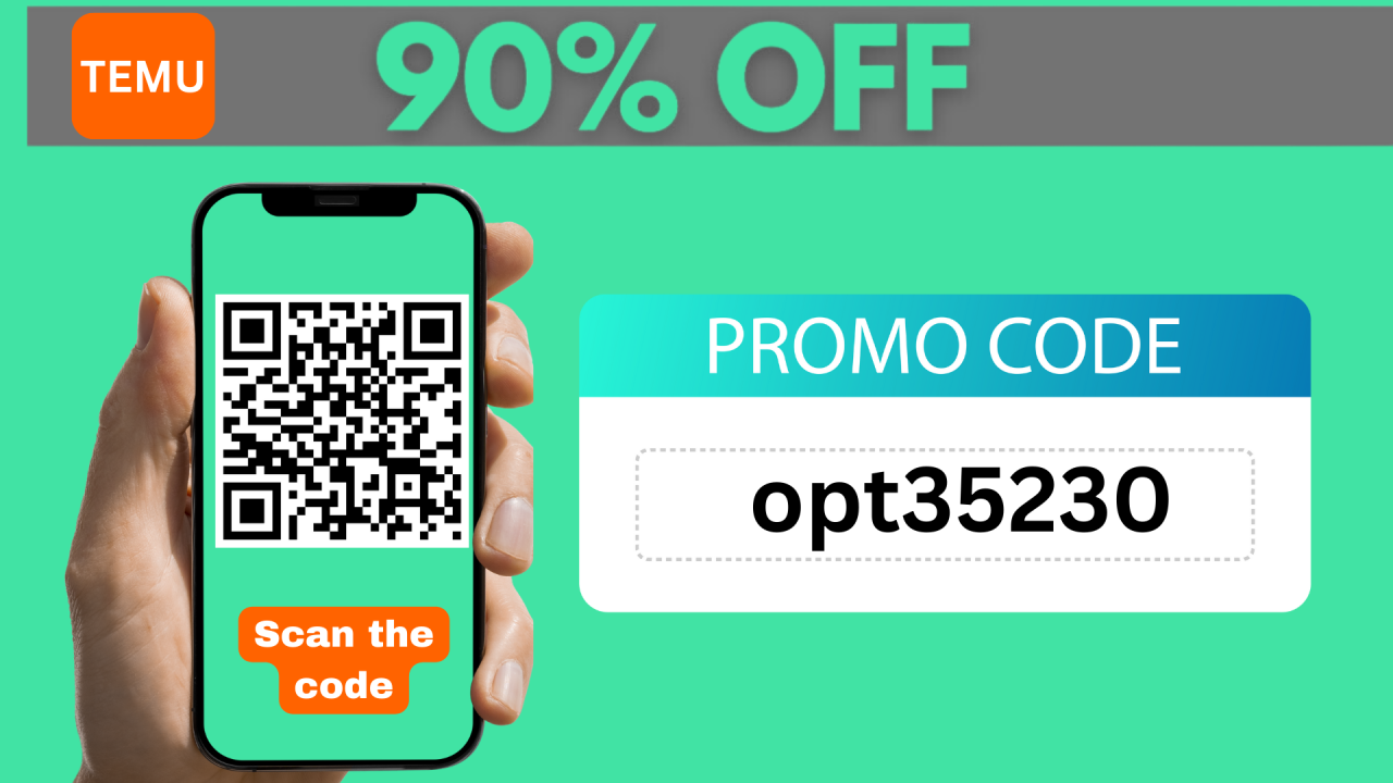 Temu Promo Code (opt35230) - Up to 90% off all categories