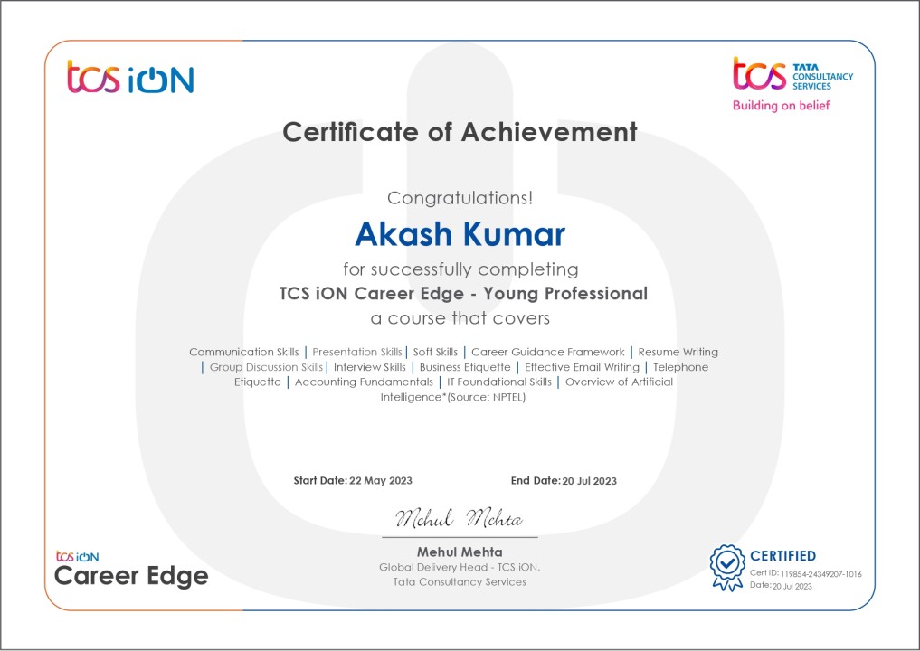 Excited to announce that I have earned my certification from TCS iON ...