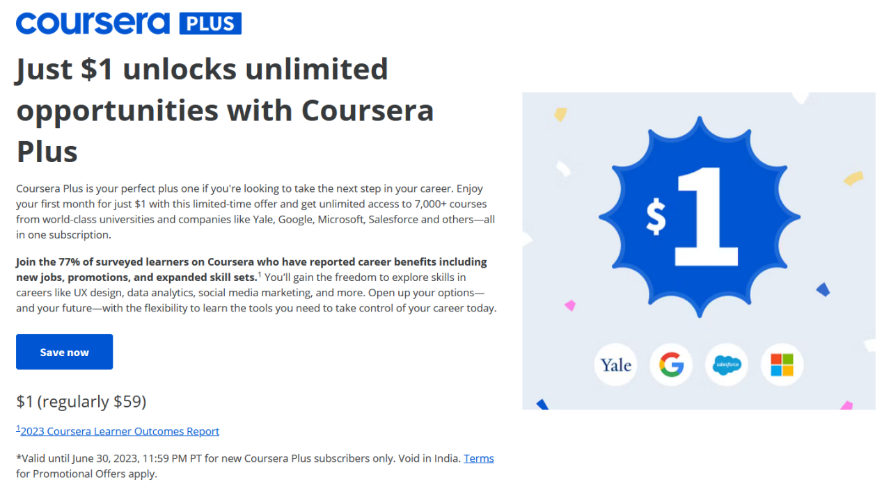Plus Subscription Coursera Only! $1