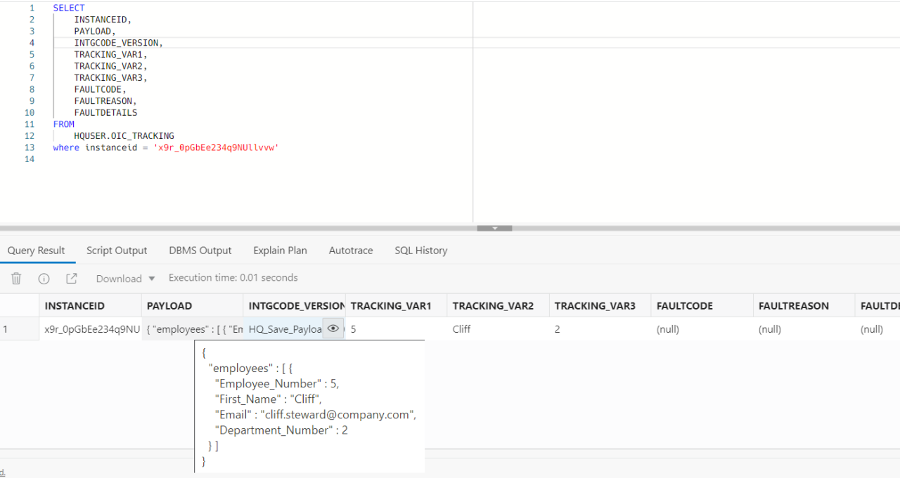 Tracking Table & Saving Payload As Is in Oracle Integration Cloud