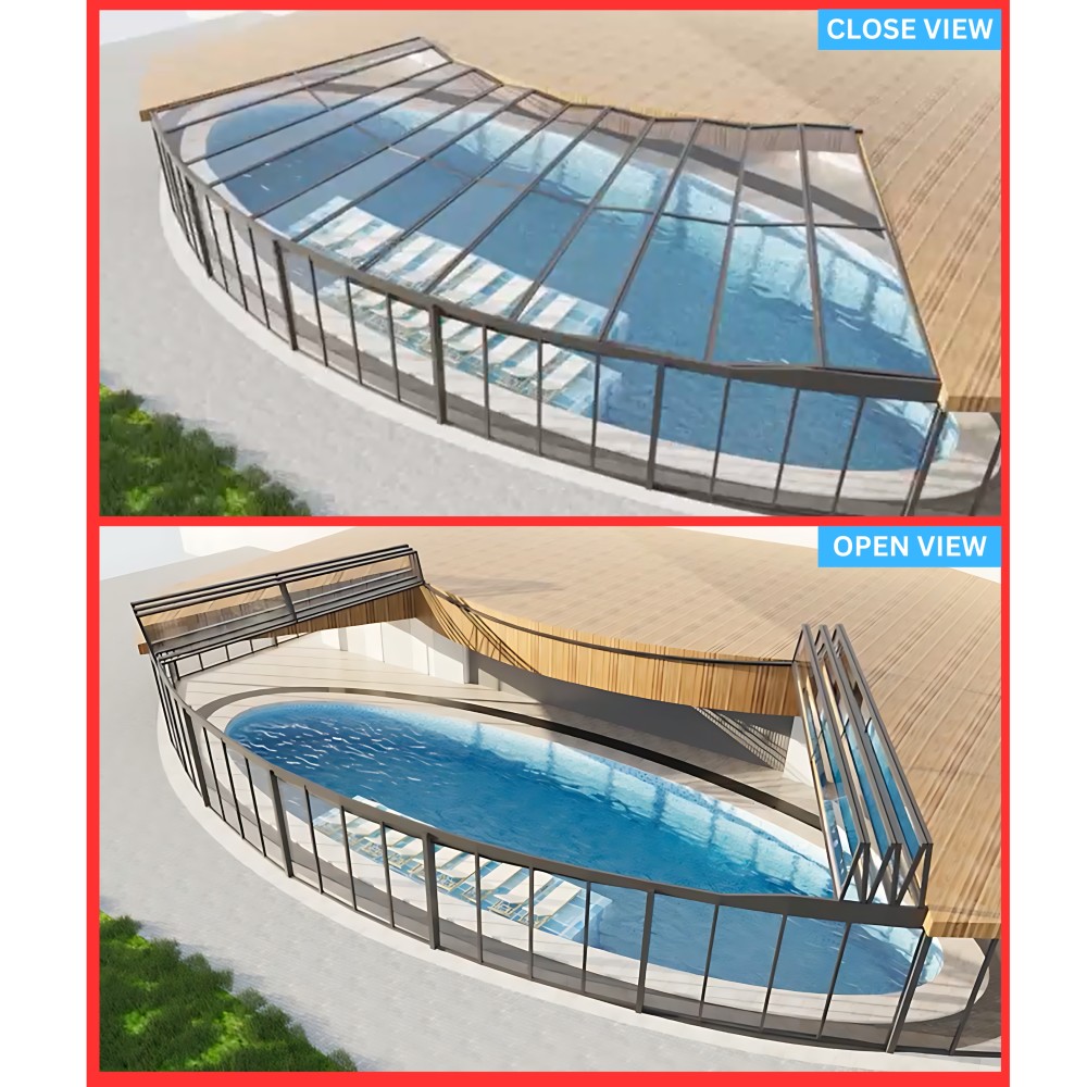 Open and Close View of Curved Retractable Roof