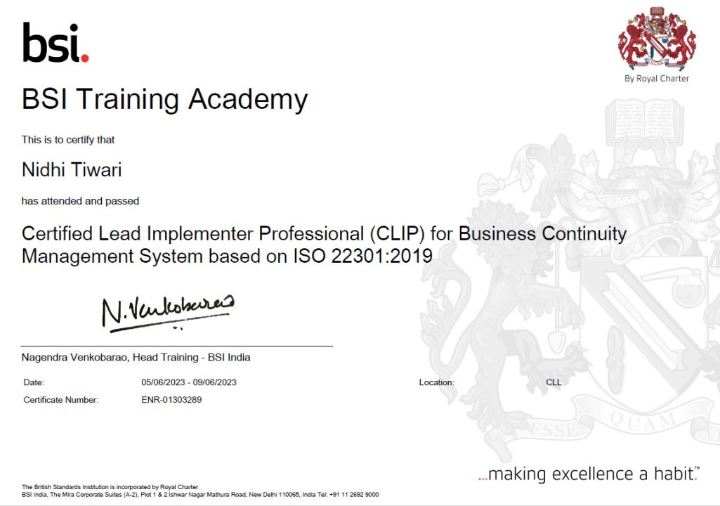 ISO 22301 Lead Implementor by BSI ISO 22301 Lead Implementor by BSI