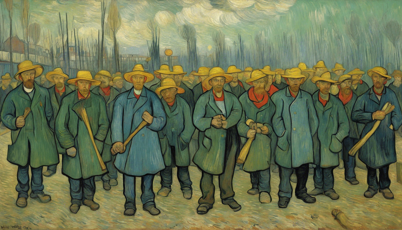 Striking Workers as imagined by van Gogh, image generated by DreamStudio