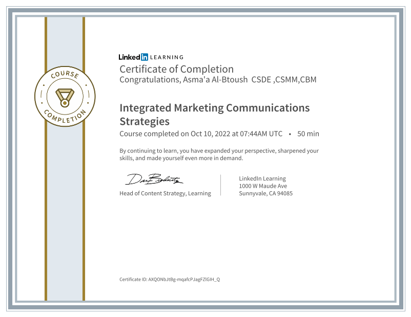 Asma #39 a Al Btoosh CSDE CSMM CBM on LinkedIn: Certificate of Completion Asma #39 a Al Btoosh CSDE CSMM CBM on LinkedIn: Certificate of Completion