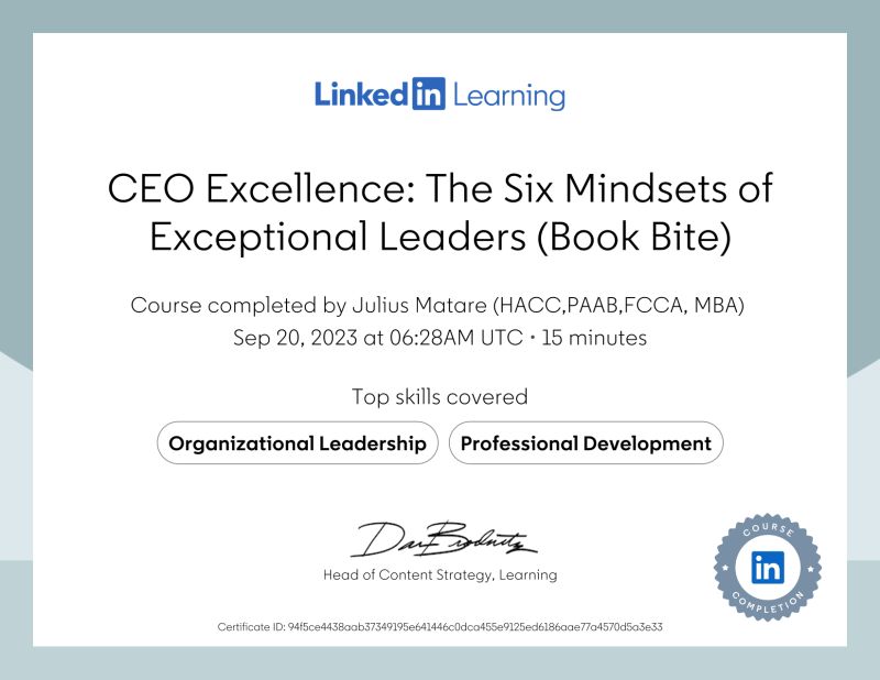 Julius Matare (HACC PAAB FCCA MBA) on LinkedIn: Certificate of Completion Julius Matare (HACC PAAB FCCA MBA) on LinkedIn: Certificate of Completion