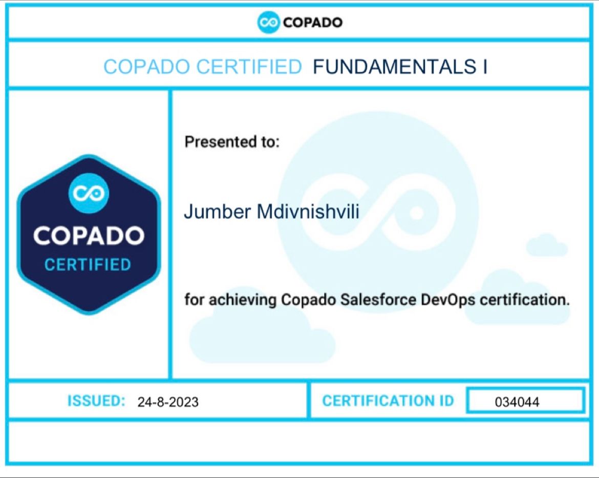 Jumber Mdivnishvili on LinkedIn: Adding Copado Certified Fundamentals I Jumber Mdivnishvili on LinkedIn: Adding Copado Certified Fundamentals I