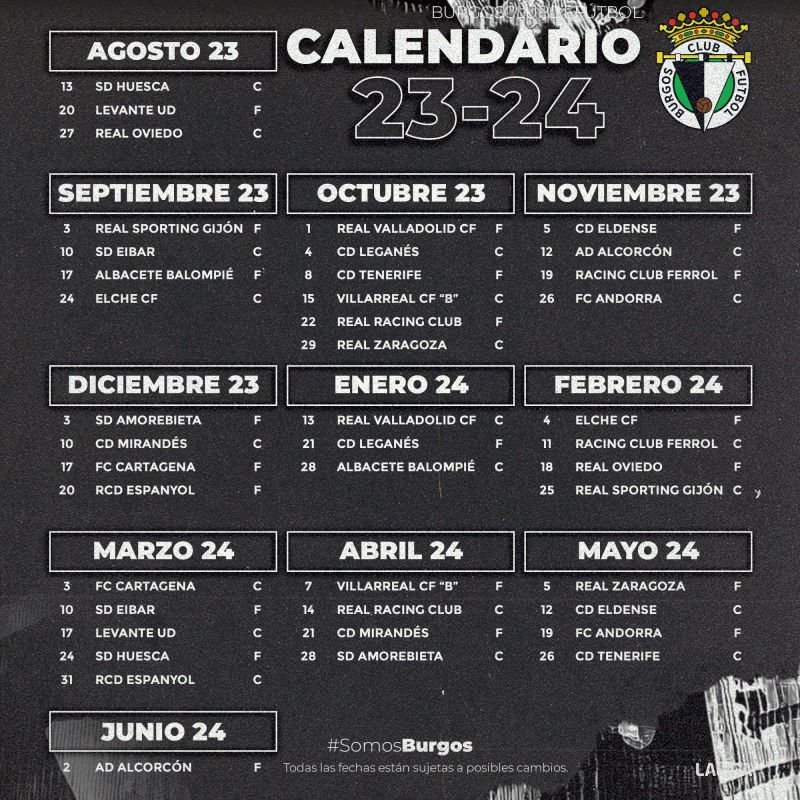 Calendario del burgos club de fútbol