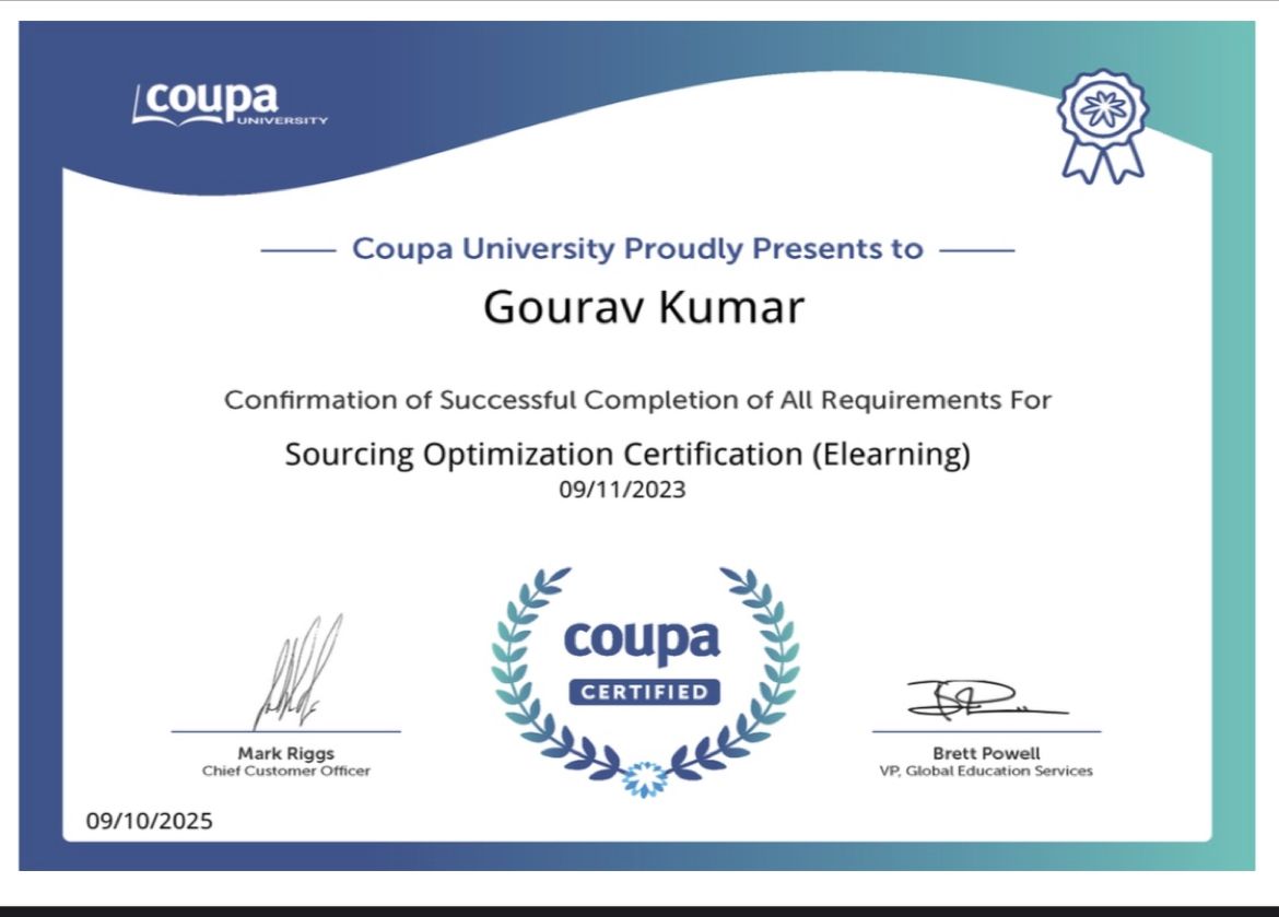 Gourav Kumar on LinkedIn: Completed Sourcing Optimization Certification Gourav Kumar on LinkedIn: Completed Sourcing Optimization Certification
