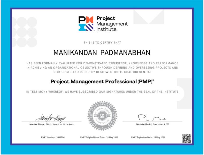 Padmanabhan Manikandan on LinkedIn: Happy to inform all completed my Padmanabhan Manikandan on LinkedIn: Happy to inform all completed my