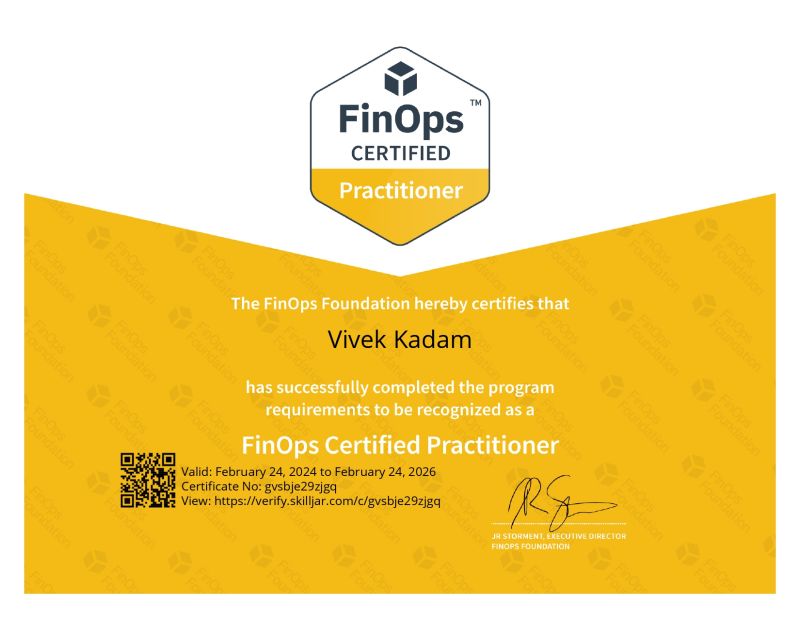 FinOps certification: How I optimized cloud costs Vivek K posted on FinOps certification: How I optimized cloud costs Vivek K posted on