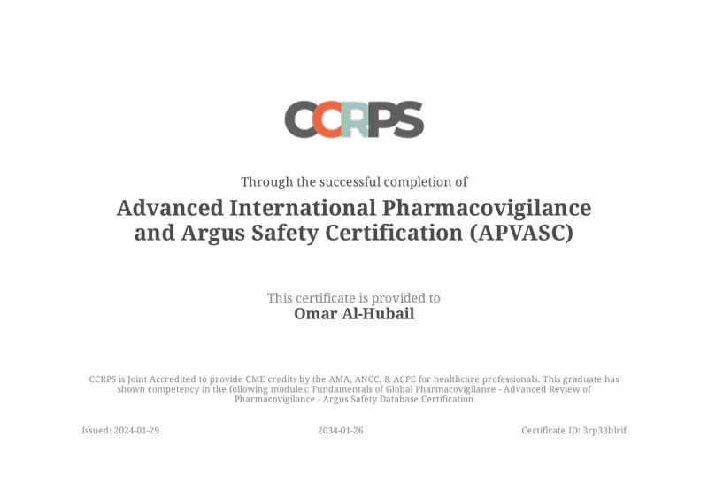 Omar Al Hubail BCMAS on LinkedIn: #pharmacovigilance #argussafety # Omar Al Hubail BCMAS on LinkedIn: #pharmacovigilance #argussafety #