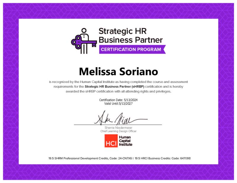 Melissa Soriano MBA on LinkedIn: #hci #certification #strategichrbp # Melissa Soriano MBA on LinkedIn: #hci #certification #strategichrbp #
