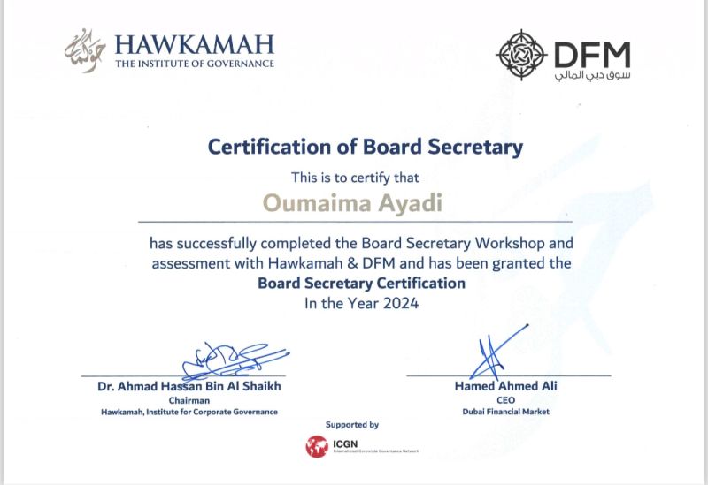 Omayma Ayadi on LinkedIn: I #39 m proud to have earned the Board Secretary Omayma Ayadi on LinkedIn: I #39 m proud to have earned the Board Secretary