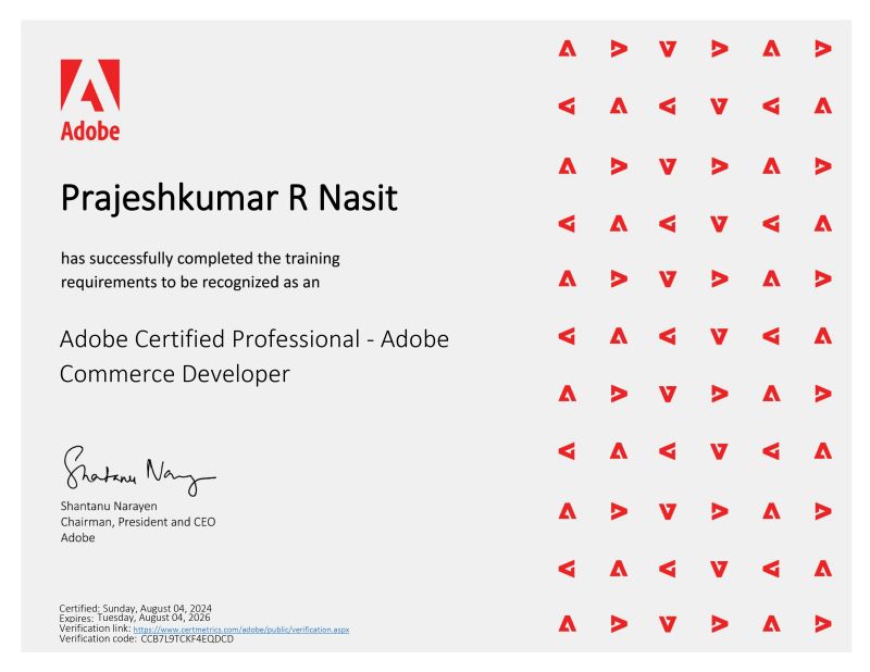 Prajesh Nasit on LinkedIn: #adobe #magento2 #certification # Prajesh Nasit on LinkedIn: #adobe #magento2 #certification #