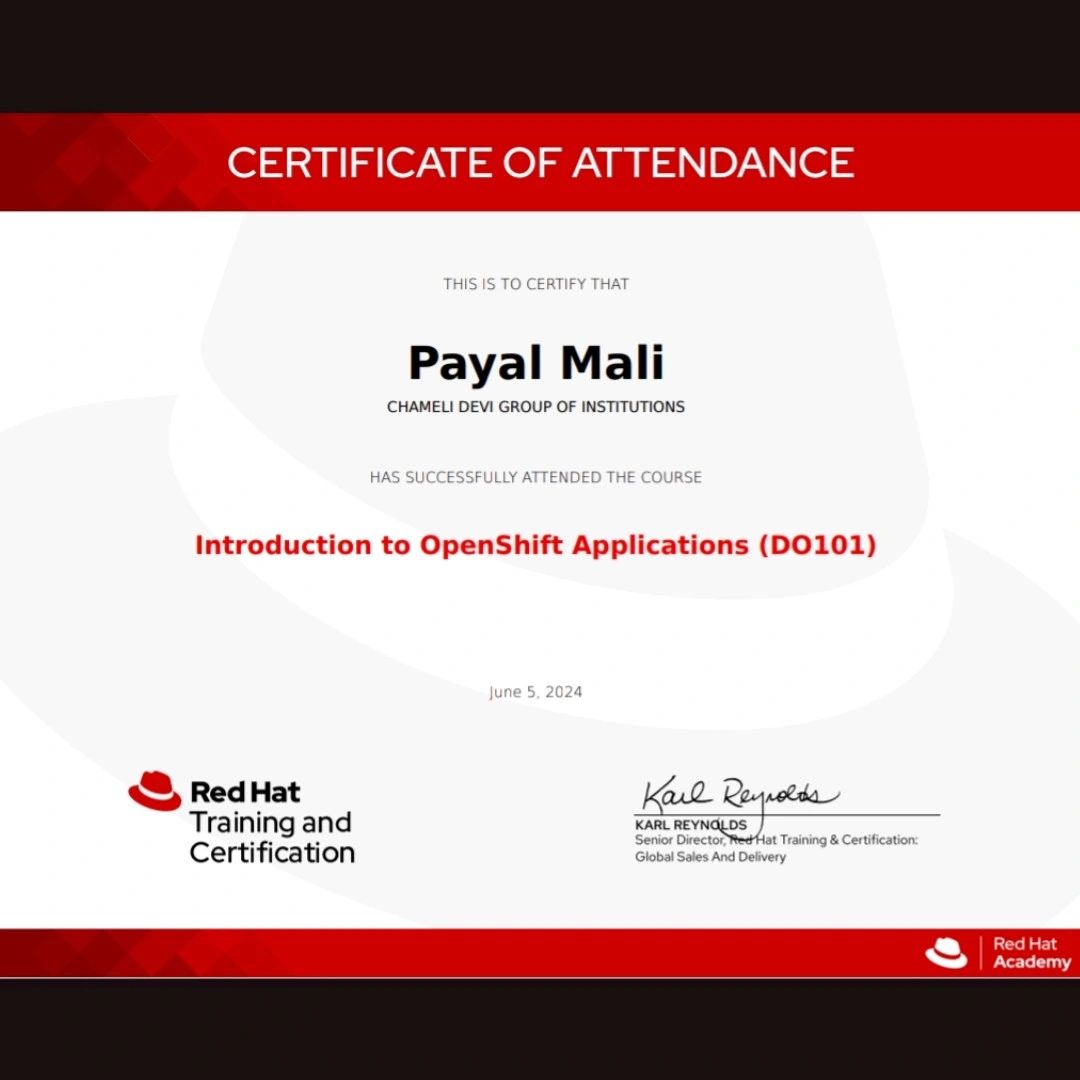 Payal Mali on LinkedIn: #redhat #openshift #certification #application Payal Mali on LinkedIn: #redhat #openshift #certification #application