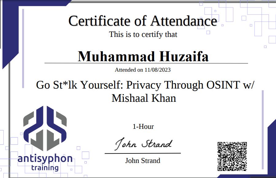 Muhammad Huzaifa on LinkedIn: #osint #certification #cybersecurity # Muhammad Huzaifa on LinkedIn: #osint #certification #cybersecurity #