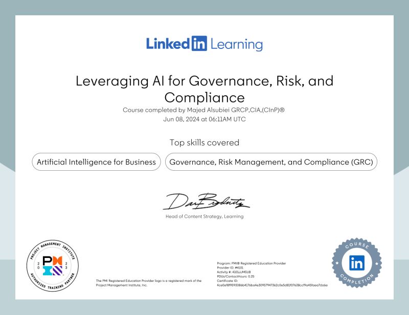 Majed Alsubiei GRCP CIA (CInP)® on LinkedIn: Certificate of Completion Majed Alsubiei GRCP CIA (CInP)® on LinkedIn: Certificate of Completion
