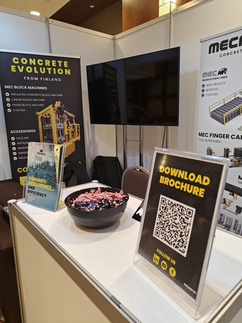 Here we are!🇵🇱Booth is set up, we are ready and might get our tv remote control at some point of day🎬We welcome visitors of the ICCX Central Europe to visit our booth #102, taste finnish candy and get latest updates of our block machines, production lines and other concrete equipment🌍 #ICCX #concreteevolution #mecmetaloy