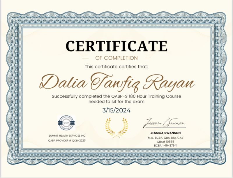 Dalia Rayan ABA Supervisor QASP S RBT on LinkedIn: Happy to celebrate Dalia Rayan ABA Supervisor QASP S RBT on LinkedIn: Happy to celebrate