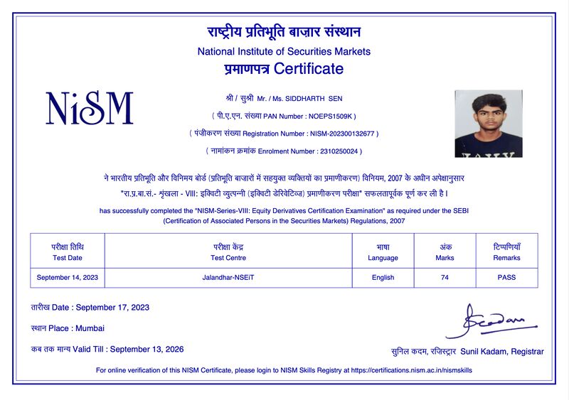 SIDDHARTH SEN on LinkedIn: NISM equity derivative certification SIDDHARTH SEN on LinkedIn: NISM equity derivative certification
