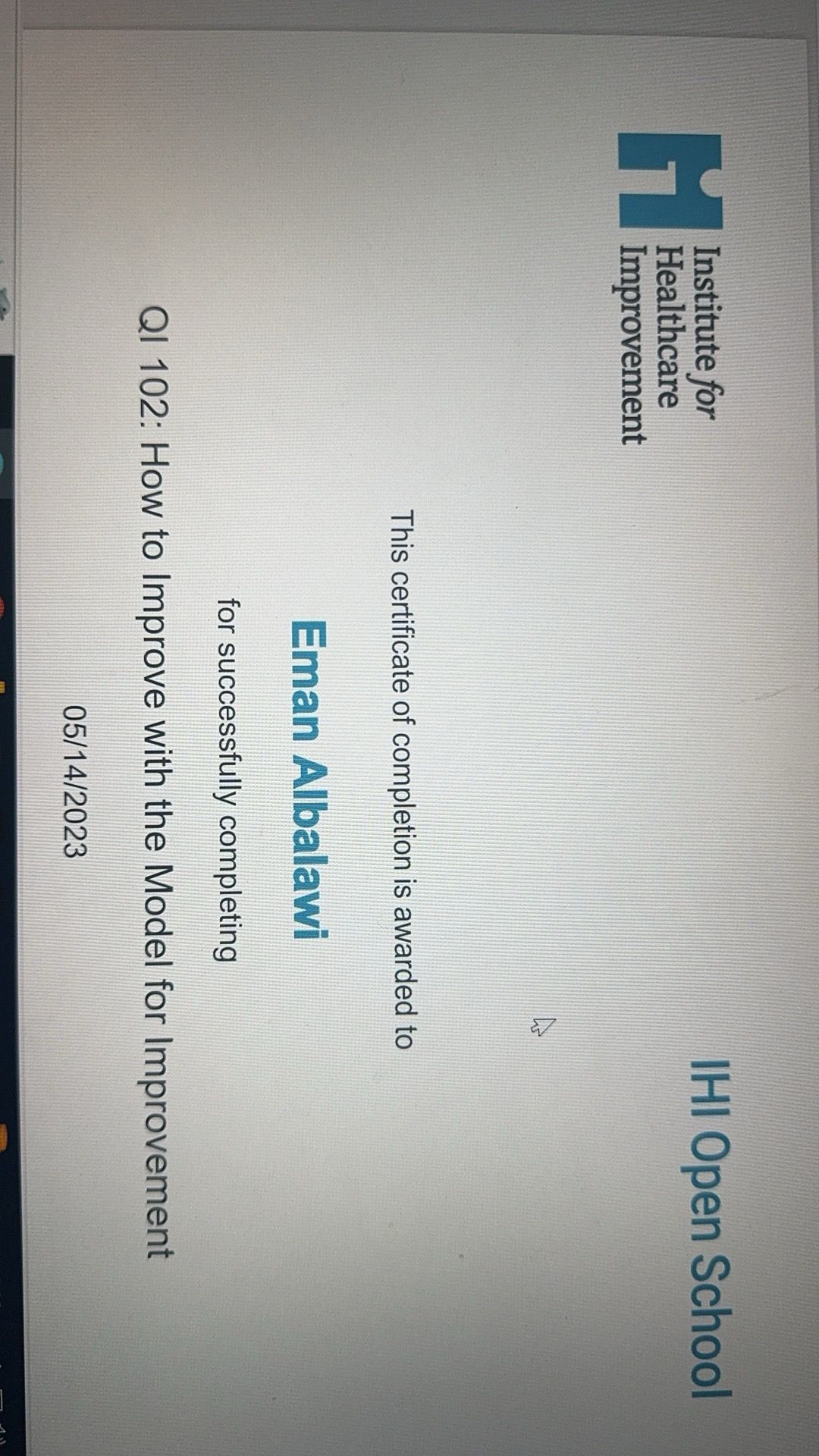 EMAN ALBALAWI on LinkedIn: I am proud to share this awarded (IHI open EMAN ALBALAWI on LinkedIn: I am proud to share this awarded (IHI open
