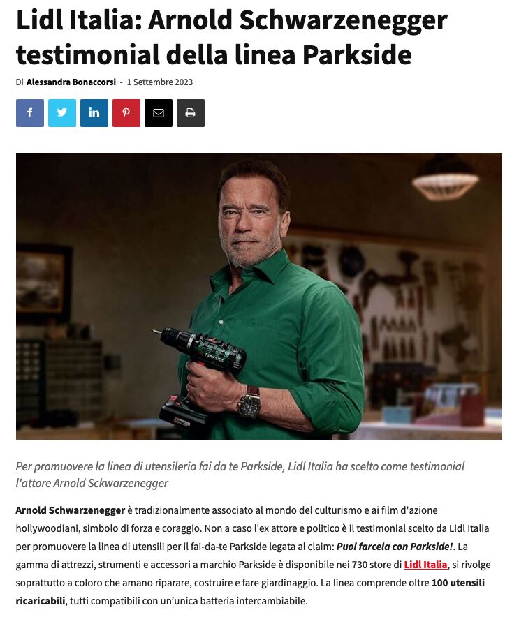 Schwarzenegger testimonial per Parkside