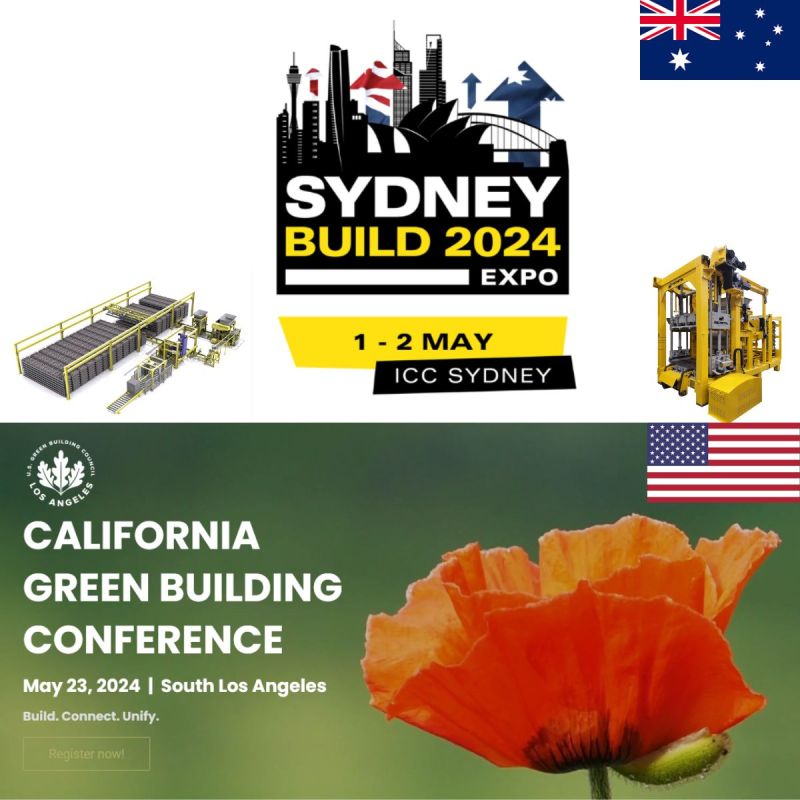 Starting another great week with EXPO News!🌏🌎 Australia: Mecmetal will be attending at Australia's largest construction and design show, Sydney Build Expo on 1-2 of May at ICC Sydney exhibition center. High quality building products makes quality living, and machinery that manufactures such products, play a vital part of this quality chain. Proven in use for decades, MEC block machines are the most accurate, versatile and efficient block machines on the market🔥​USA: Mecmetal will be participating at California Green Building Conference on 23 of May at Finnish pavilion at The Beehive. Showcase Mecmetal machinery and services.Starting from even 90% less energy consumption of the block machine during production to market leading, full scale carbon curing systems from Carbonaide. Mecmetal concrete machinery is with greener concrete product manufacturing process and environment building, every step of the way🔄 Mecmetal team is happy to present visitors, our newest developments and world leading technologies that makes MEC concrete block machines and production lines save production costs, drop carbon footprint and tackle new market shares🤝 Follow us, visit us and stay tuned for more!⚡ #CAGreenBuildingConference #CAConference #usgbcla #SydneyBuild #construction #concrete #mecmetaloy #concreteevolution 