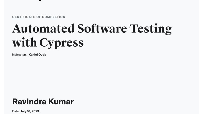 Ravindra kumar on LinkedIn: Cypress Automation Certificate Ravindra kumar on LinkedIn: Cypress Automation Certificate