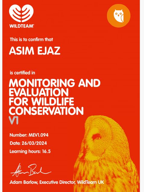 Asim Ejaz on LinkedIn: #certificate #monitoring #evaluation #wildlife # Asim Ejaz on LinkedIn: #certificate #monitoring #evaluation #wildlife #