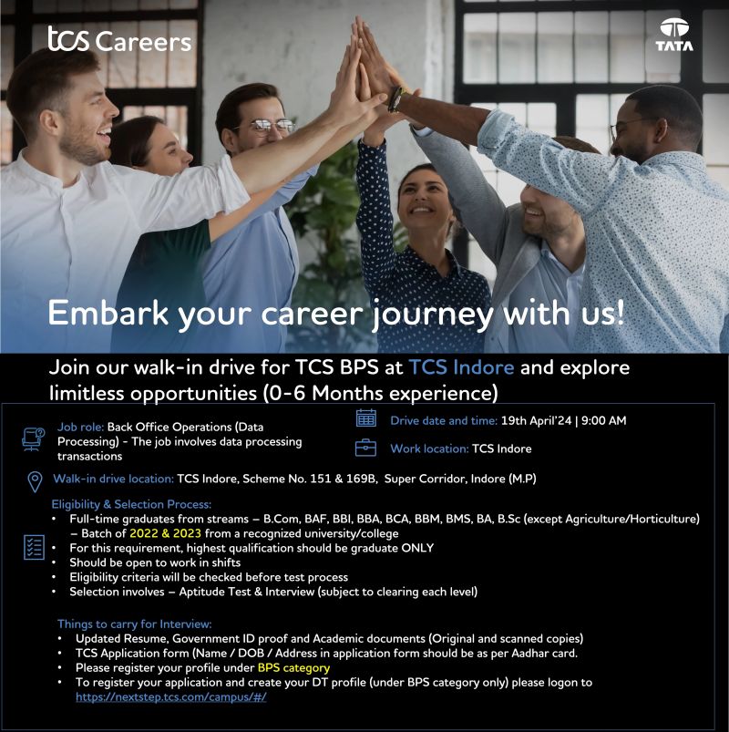 TCS Walk-In Interview on 19th Apr 2024