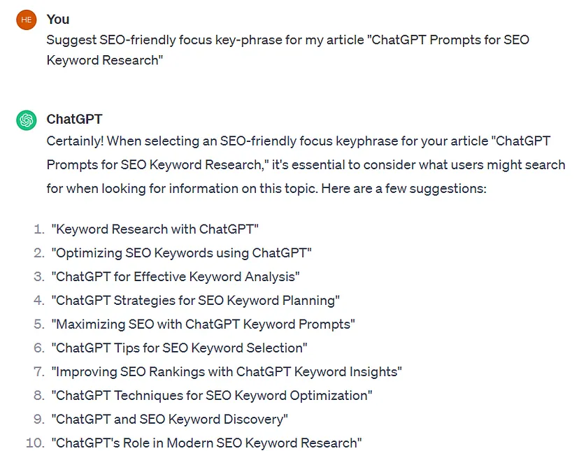 Focus Key-phrase Suggestion for ChatGPT Keyword Prompts