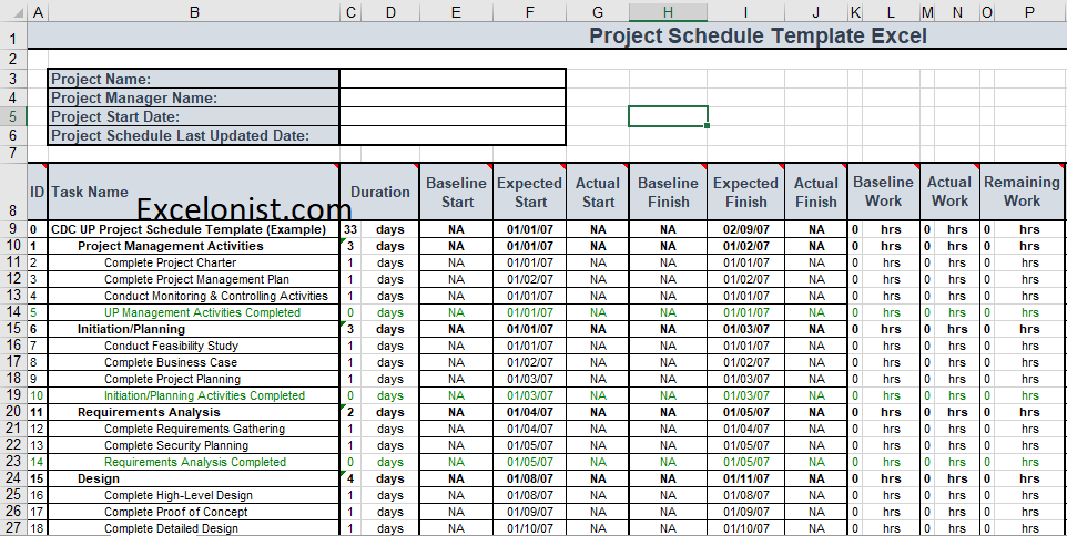 Project Schedule Template Excel Project Schedule Template Excel
