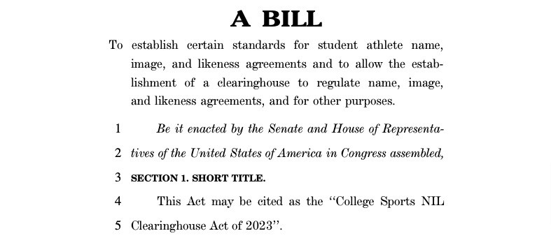 Newsletter, Image, Likeness Special Edition: College Sports NIL Clearinghouse Act Of 2023 Should Be Dead On Arrival