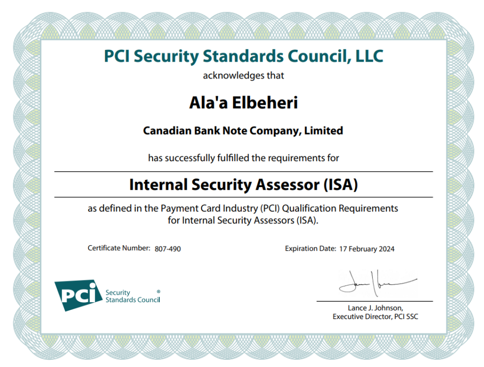 PCI DSS ISA certification from PCI SSC PCI DSS ISA certification from PCI SSC