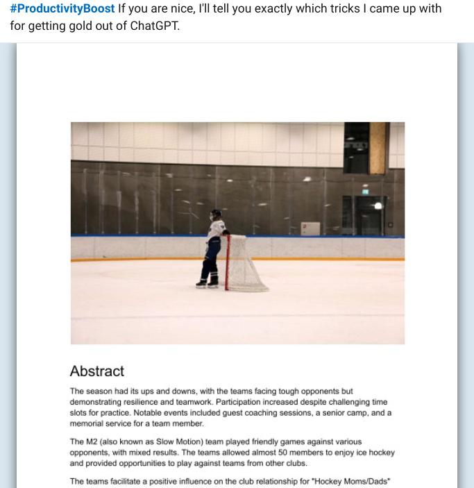 How I used ChatGPT to write a season report for my ice hockey team