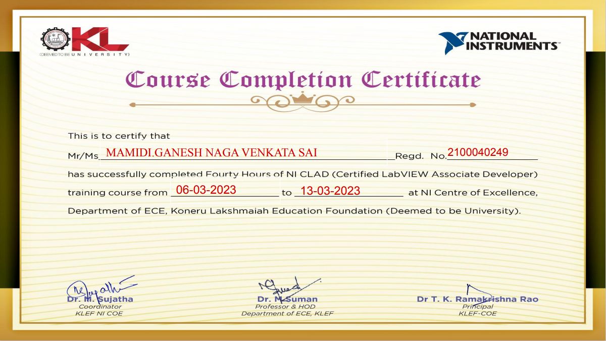Ganesh Naga Venkata Sai Mamidi on LinkedIn: #labview #certification # Ganesh Naga Venkata Sai Mamidi on LinkedIn: #labview #certification #