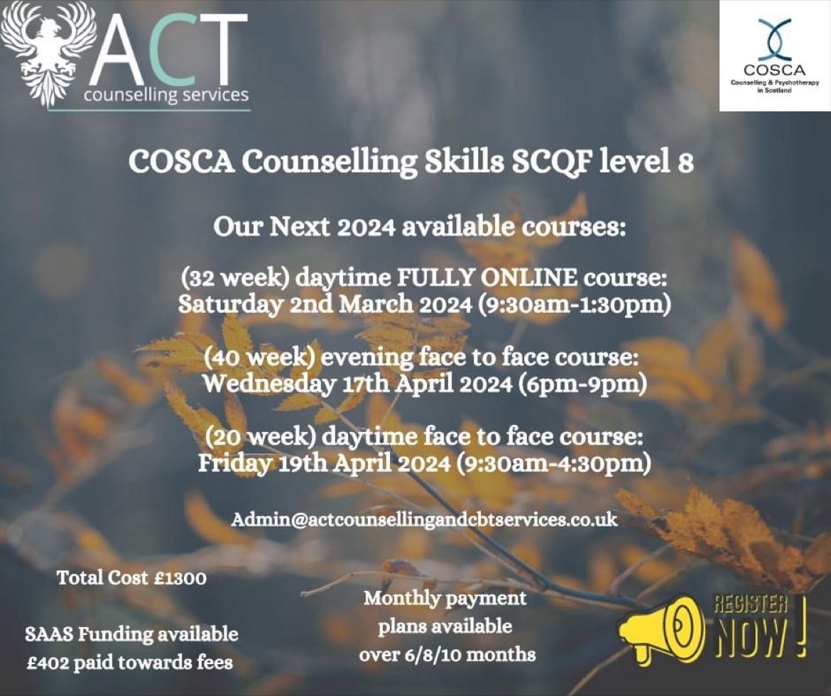 Michelle Haazen on LinkedIn: 🌟COSCA Counselling Skills SCQF Level 8🌟 Michelle Haazen on LinkedIn: 🌟COSCA Counselling Skills SCQF Level 8🌟