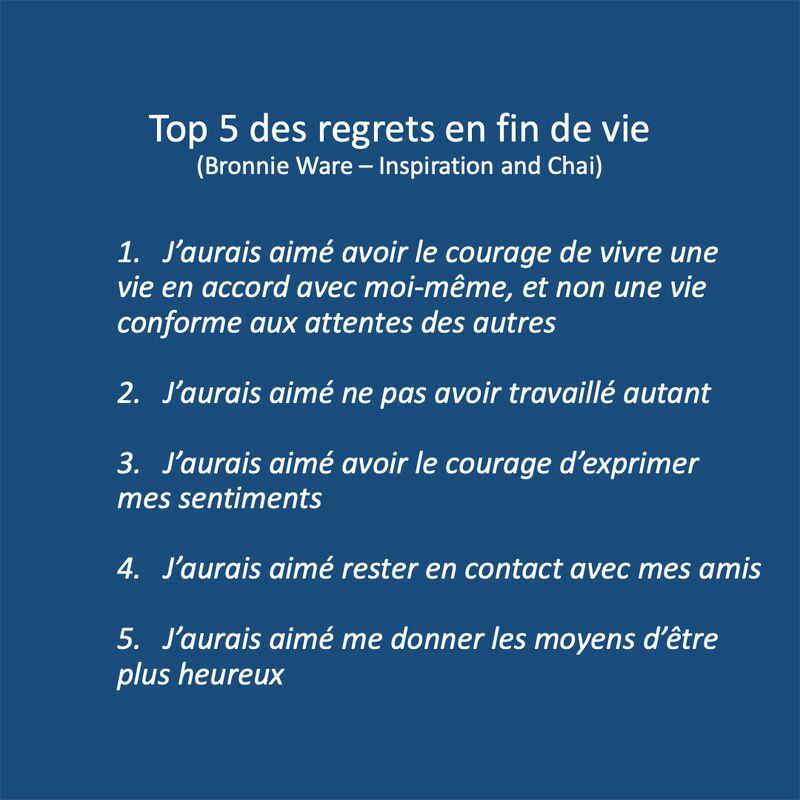 François Bourgognon sur LinkedIn : Connaissez-vous le top 5 des regrets en  fin de vie ? Bronnie Ware est…