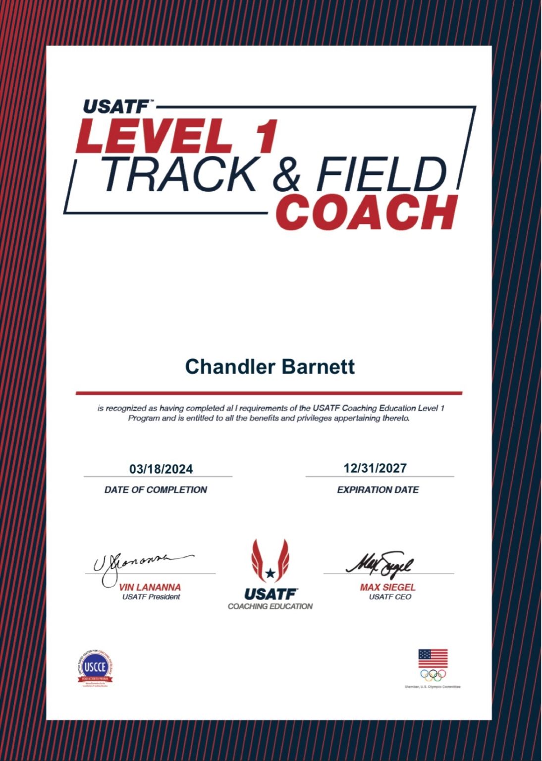 Chandler Barnett on LinkedIn: Happy to say I have earned my level 1 Chandler Barnett on LinkedIn: Happy to say I have earned my level 1