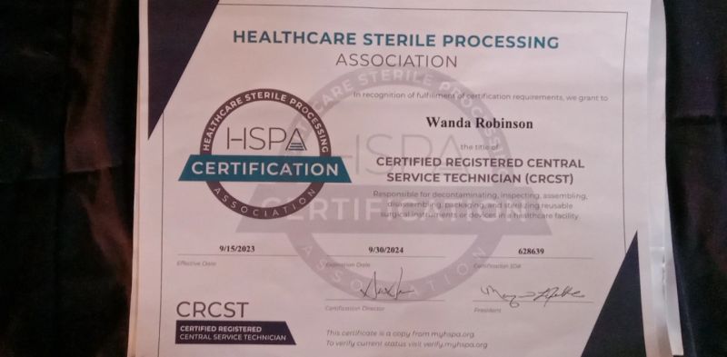 Wanda Robinson CRCST CPT STNA on LinkedIn: I have my CRCST Wanda Robinson CRCST CPT STNA on LinkedIn: I have my CRCST