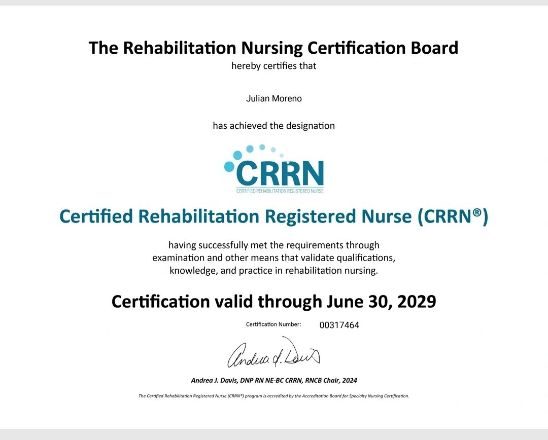 Julian Moreno BSN RN MEDSURG BC CRRN on LinkedIn: CRRN certification Julian Moreno BSN RN MEDSURG BC CRRN on LinkedIn: CRRN certification