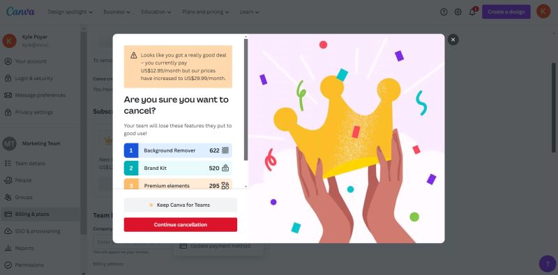 Canva case - retaining a leaving customer in the app