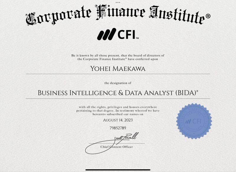 Yohei Maekawa, MBA on LinkedIn: #bida #corporatefinanceinstitute #cfi # ...