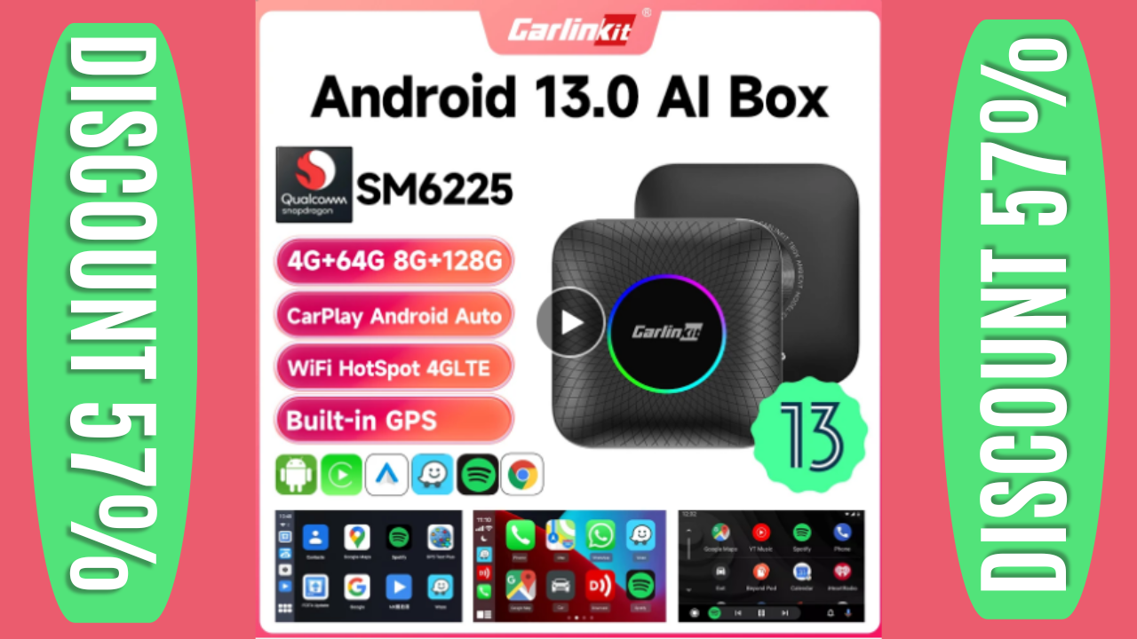 CarlinKit CarPlay AI Box Android 13.0 QCM6225 8-Core Android Auto Wireless  CarPlay Adapter 2.4+