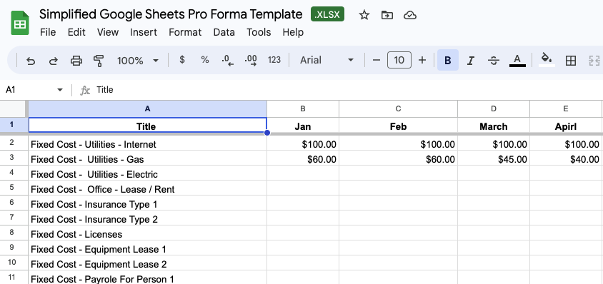 Simplified Google Sheets Pro Forma Template Simplified Google Sheets Pro Forma Template