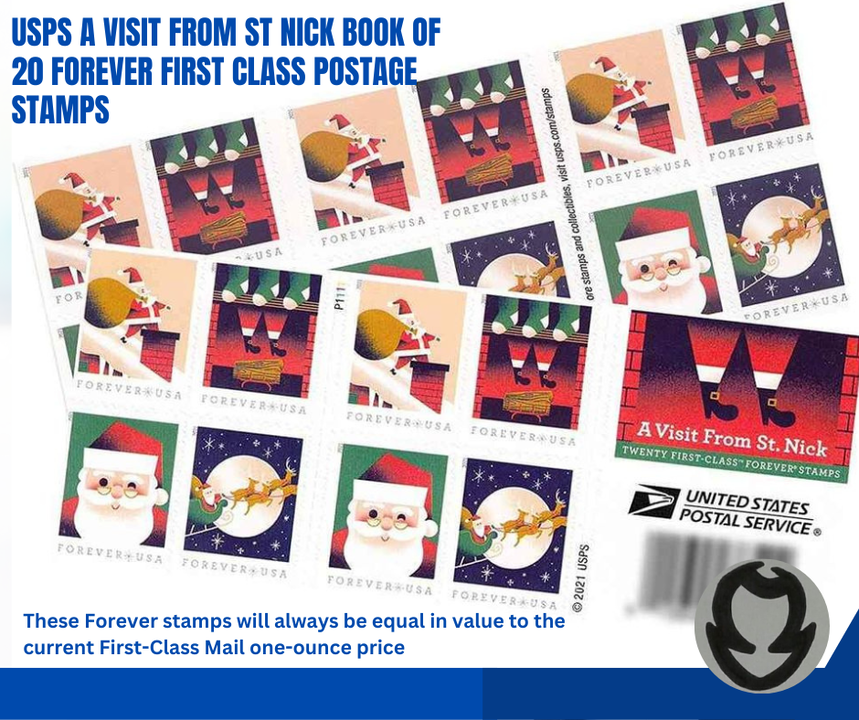 🌷USPS A Visit from St Nick Book of 20 Forever First Class Postage Stamps (5