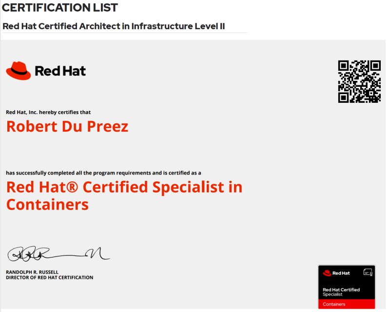 Robert Du Preez on LinkedIn: Just completed a new RedHat certification Robert Du Preez on LinkedIn: Just completed a new RedHat certification